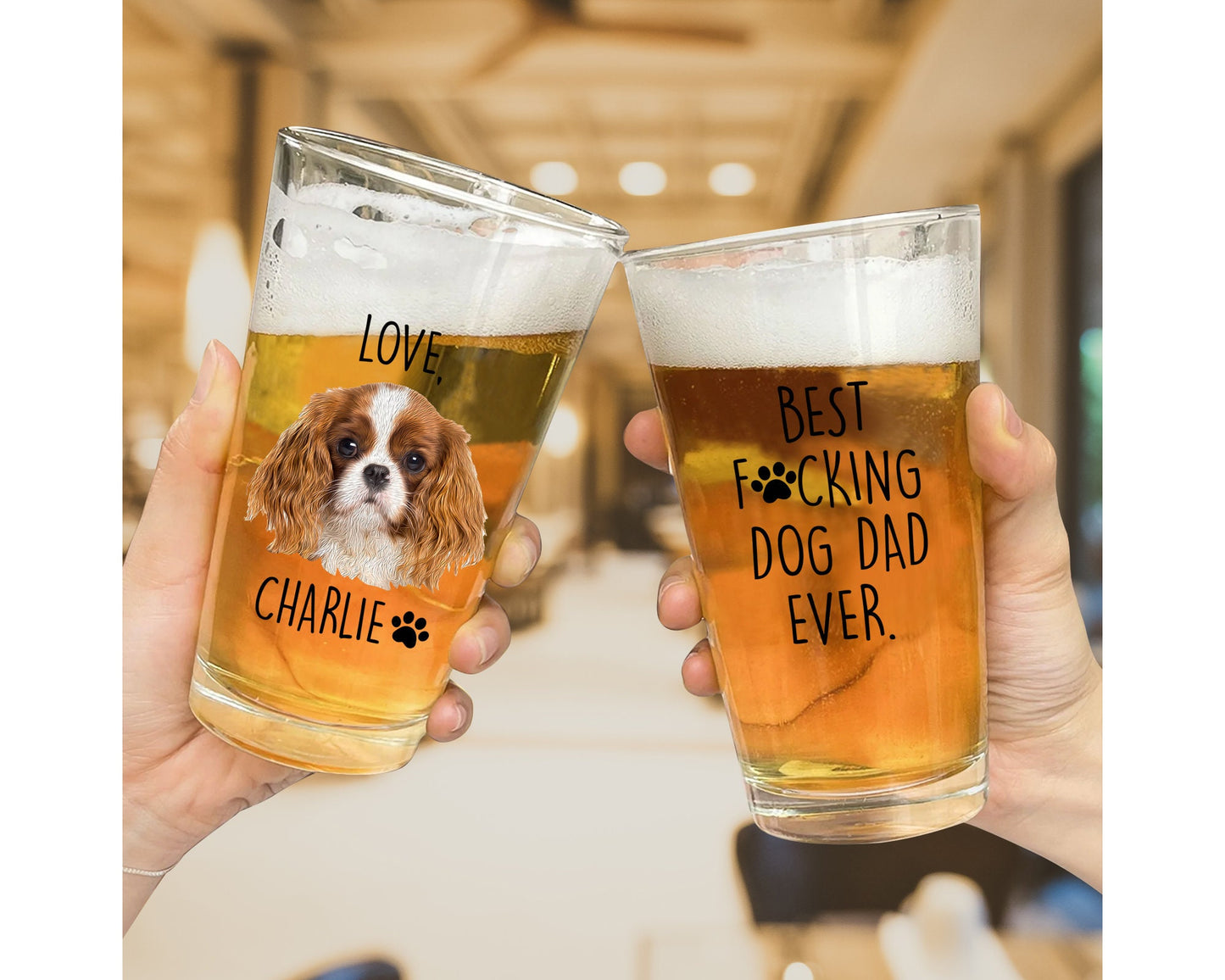 Custom Pet Portrait from Photo Dog Dad Pint Glass, Father's Day Gift, 16 oz Pint Beer Glass