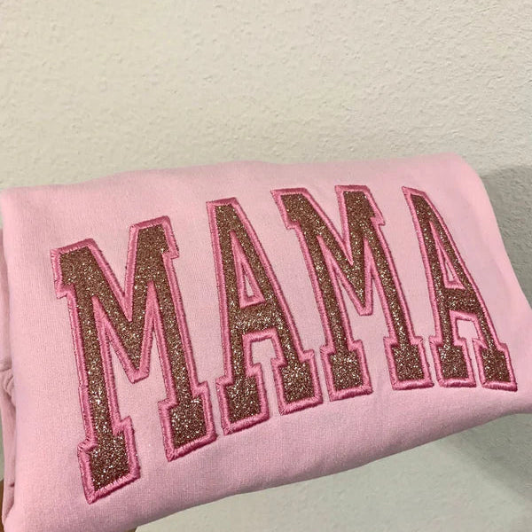 Mama shirt, Sparkly Sweatshirt, embroidered shirt, mama, customized shirt, personalized gift, mom shirt, crew neck shirt, glitter shirt