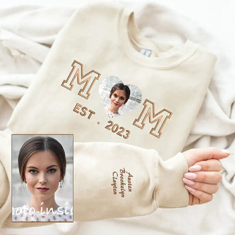 Personalized Sweatshirt Embroidered Custom Flip Sequin Photo With Mom Design Great Mother's Day Gift