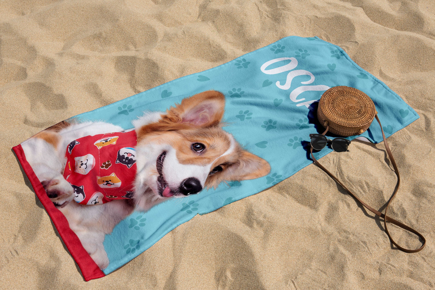 Custom Pet Photo Beach Towel with name, Dog Picture Beach Towel