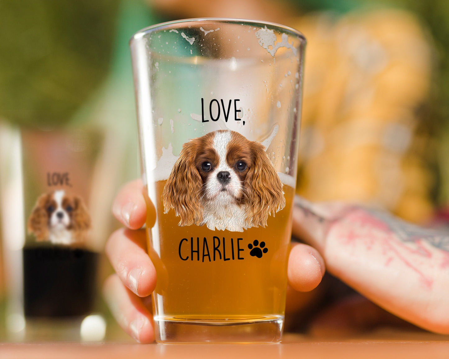 Custom Pet Portrait from Photo Dog Dad Pint Glass, Father's Day Gift, 16 oz Pint Beer Glass