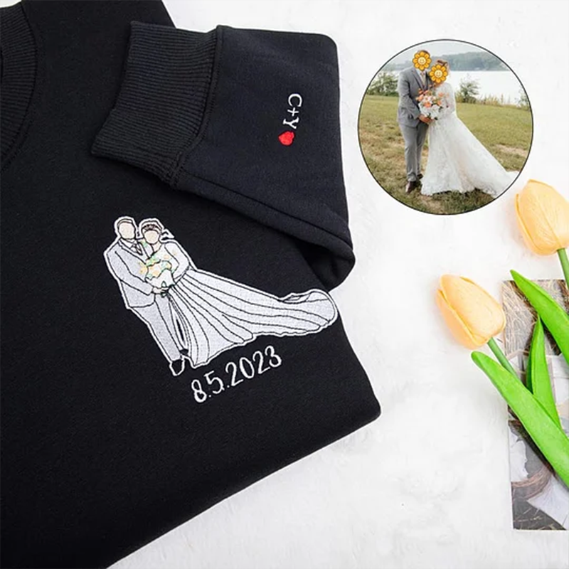 Custom Embroidered Portrait from Photo Couple Sweatshirt/T-shirt