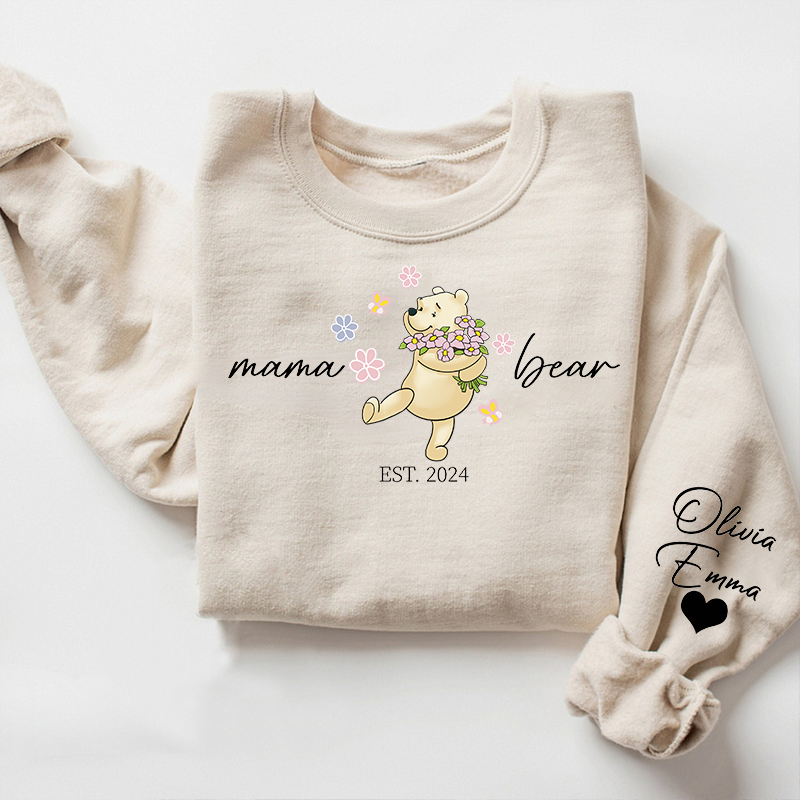 Custom Lovely Mama| Papa Bear Shirt with Kid Name on Sleeve, Mothers Day Gift