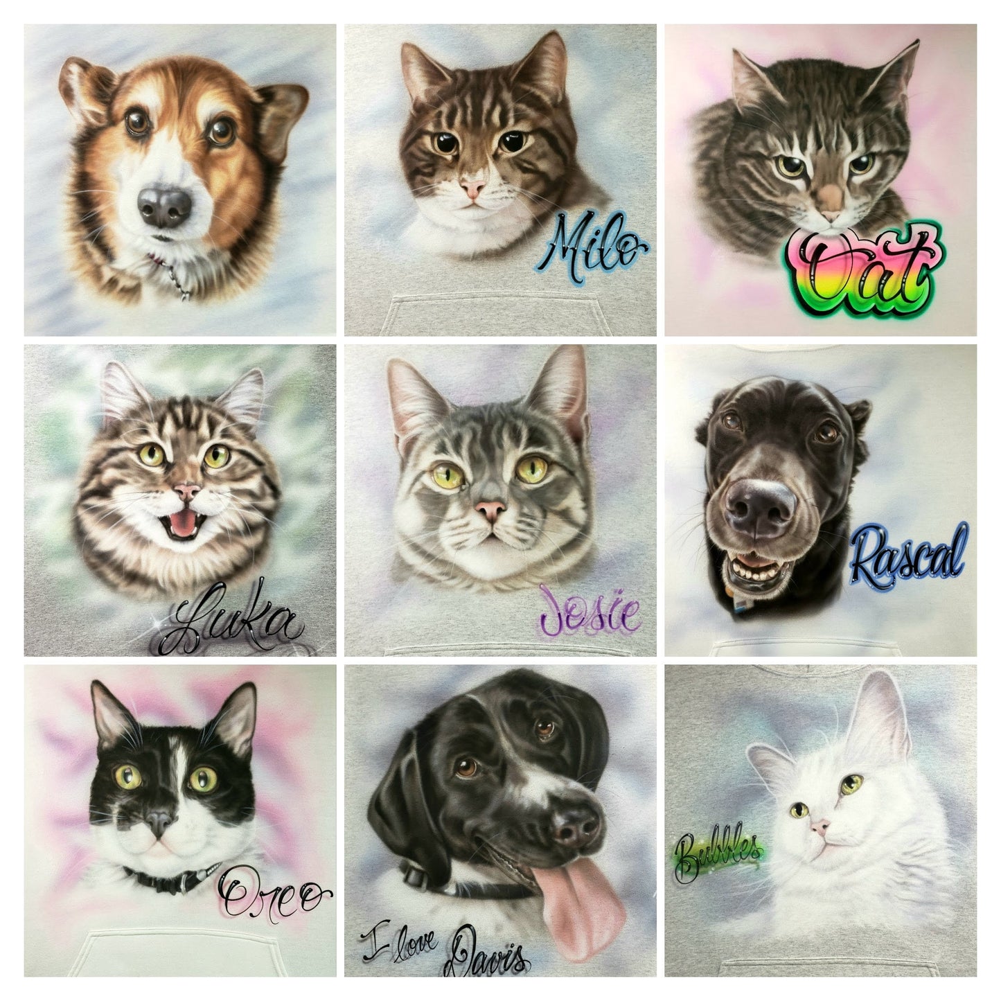 Pet Portrait Custom Airbrush Photo-Realistic, Hand Painted from Your Image Tee, Sweatshirt Hoodie