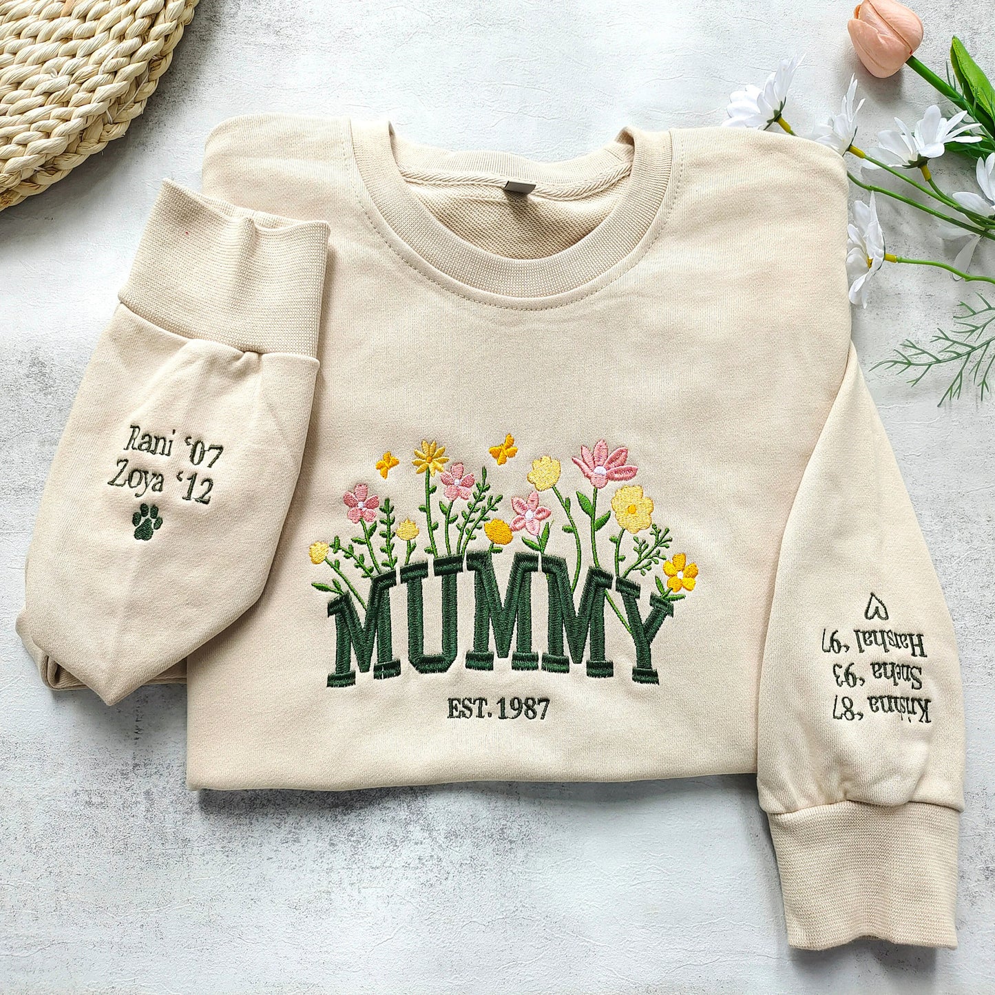 Custom Mama Embroidered Floral Sweatshirt