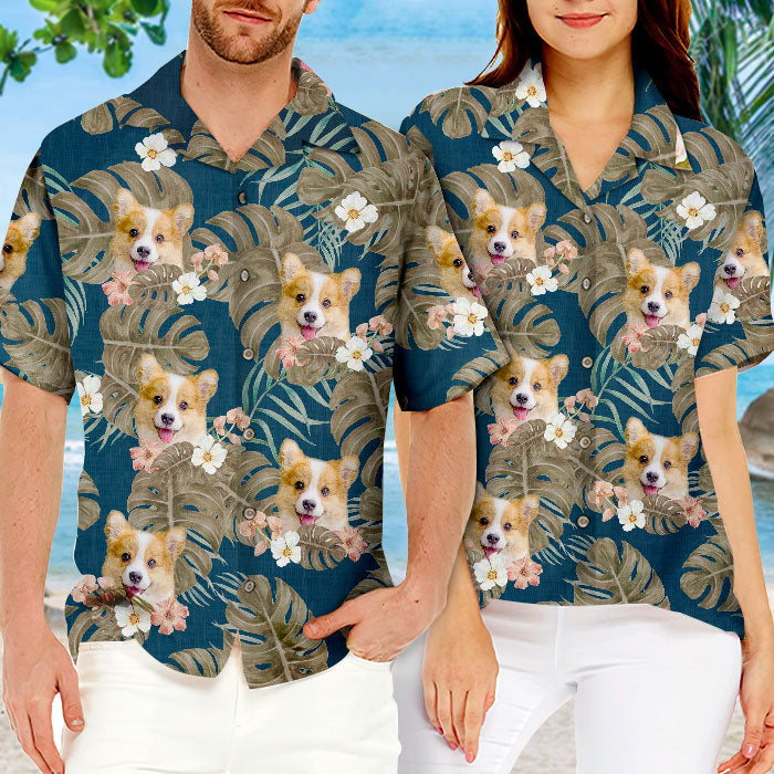 Tropical Leaves And Pet - Dog & Cat Personalized Custom Unisex Hawaiian Shirt