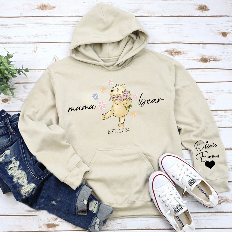 Custom Lovely Mama| Papa Bear Shirt with Kid Name on Sleeve, Mothers Day Gift