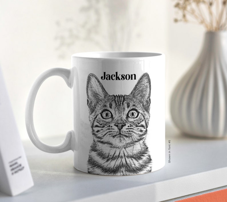 Pet Portrait Custom Sketch Mug from Photo, Personalized Birthday Gift for Cat Dog Mom Dad Owner, In Memory of Dog Loss, Pet illustration Mug