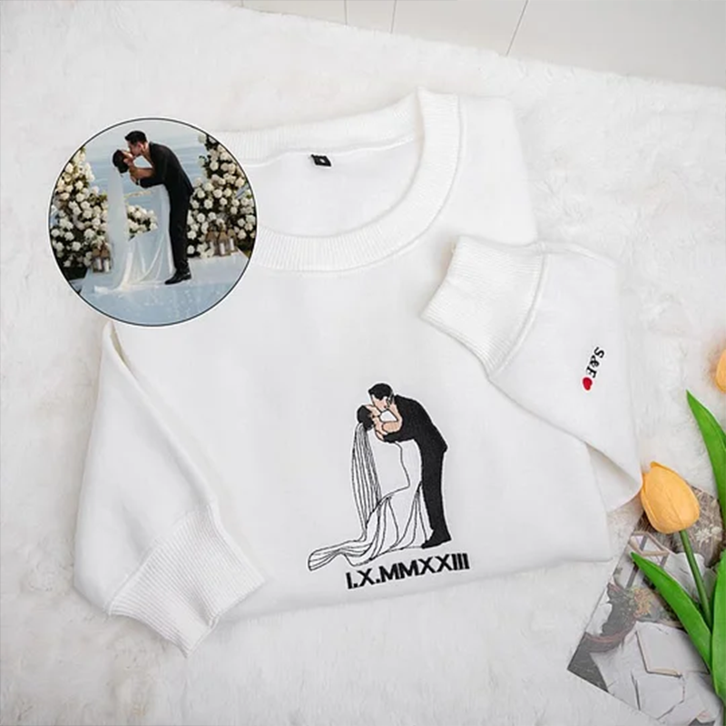 Custom Embroidered Portrait from Photo Couple Sweatshirt/T-shirt