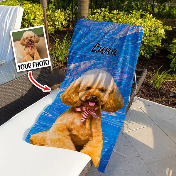 Personalized Pet Portrait Oil Painting Quick Dry Beach Towel with Name