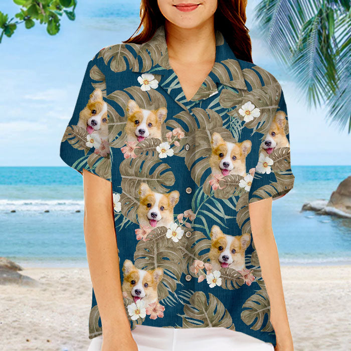 Tropical Leaves And Pet - Dog & Cat Personalized Custom Unisex Hawaiian Shirt