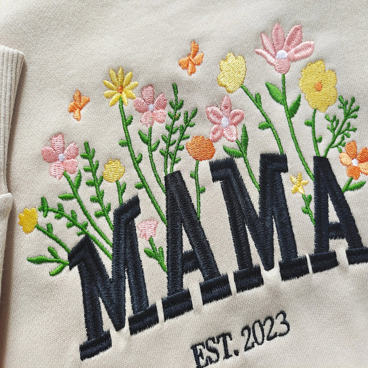 Custom Mama Embroidered Floral Sweatshirt