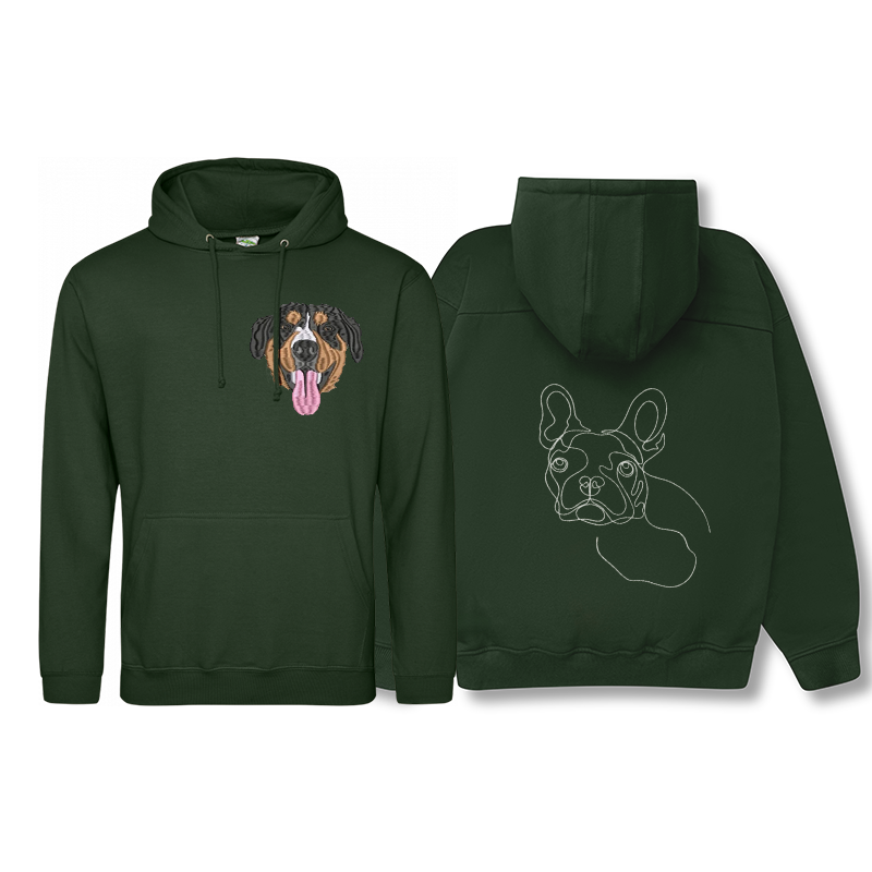 Custom Embroidered Pet Portrait Hoodie, Embroidered Pet Portrait on the Front and Back of Sweatshirt