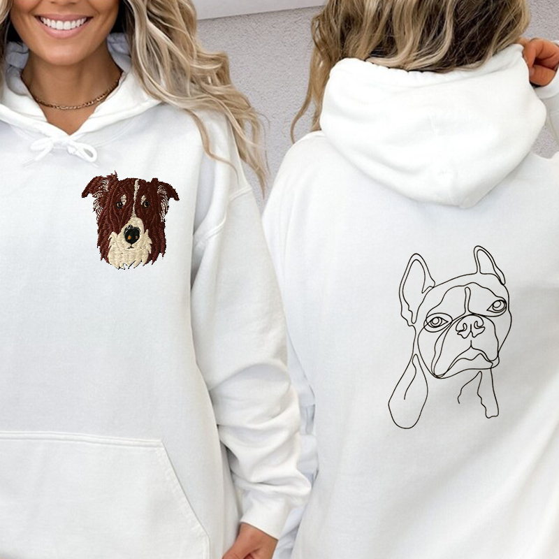 Custom Embroidered Pet Portrait Hoodie, Embroidered Pet Portrait on the Front and Back of Sweatshirt