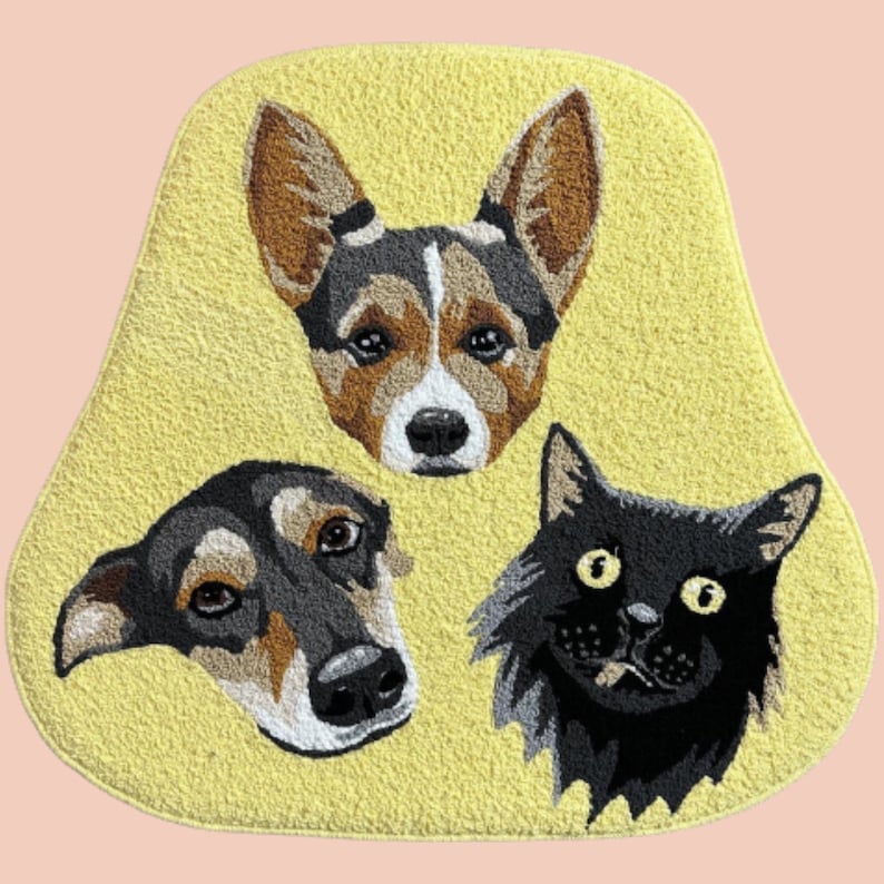 Custom Pet Portrait Rug - Personalized Cartoon Pet Rug, Animals, Dog, Cat, Handmade Custom Tufted Rug, Pet Portrait, Machine Washable, Gift