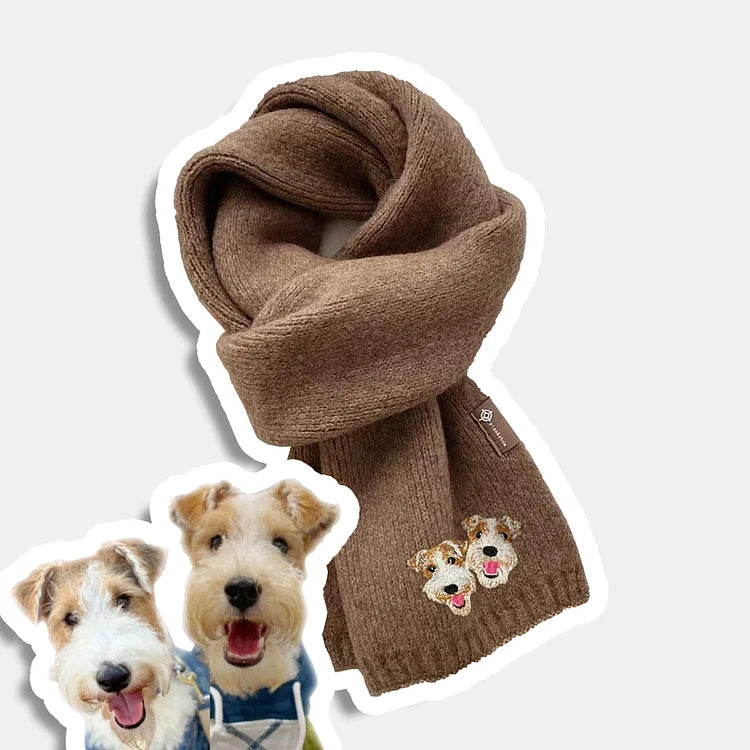 Custom EMBROIDERED Dog Face Scarf, Custom Pet Knit Scarf, Dog Mom Gift, Pet Lover Gift, Dog Embroidery, Cat Lover Gift, Pet Gifts