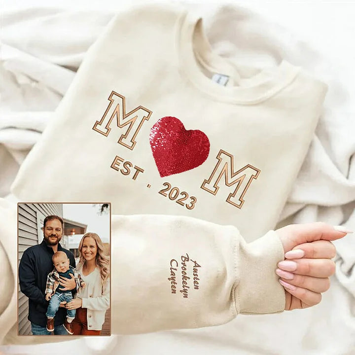 Personalized Sweatshirt Embroidered Custom Flip Sequin Photo With Mom Design Great Mother's Day Gift