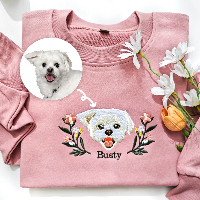 Personalized Pet Portrait Embroidery Sweatshirt Hoodie T-shirt