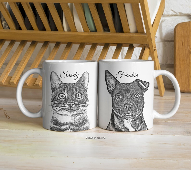 Pet Portrait Custom Sketch Mug from Photo, Personalized Birthday Gift for Cat Dog Mom Dad Owner, In Memory of Dog Loss, Pet illustration Mug