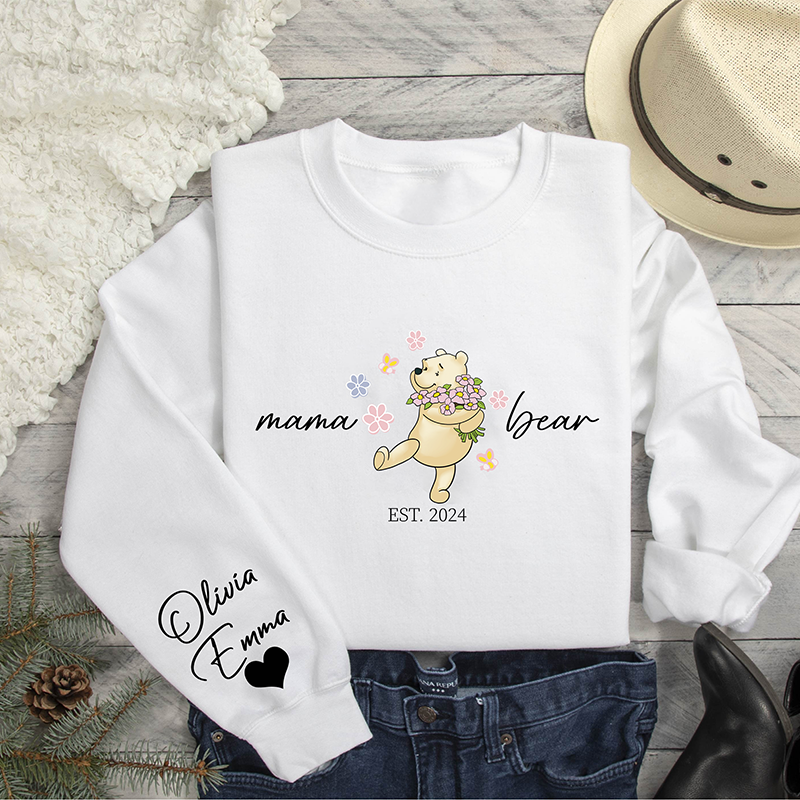 Custom Lovely Mama| Papa Bear Shirt with Kid Name on Sleeve, Mothers Day Gift