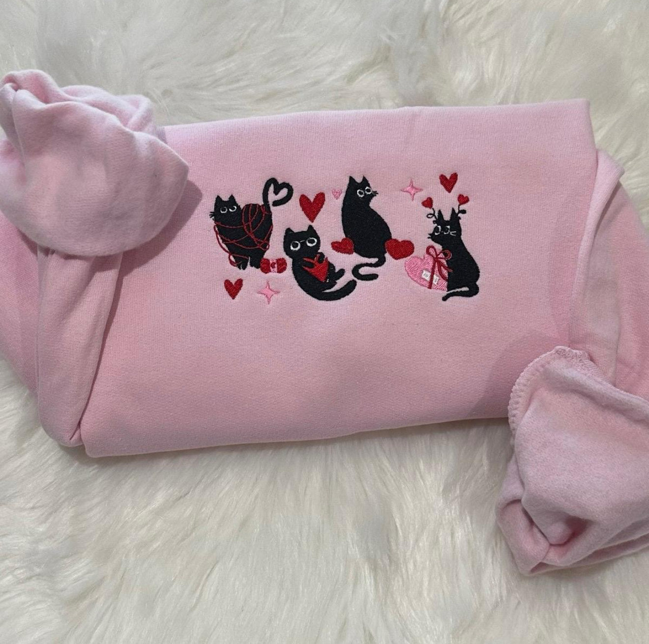 Valentine's Day Black Cats embroidered sweatshirt, Valentine's Day cat sweatshirt