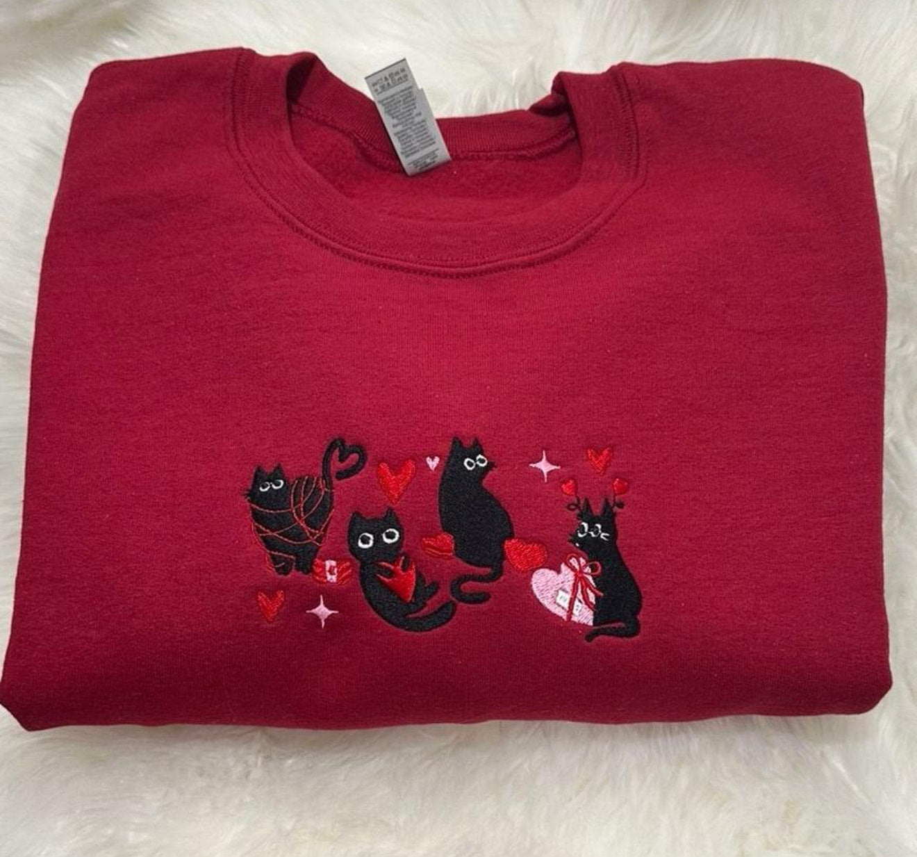 Valentine's Day Black Cats embroidered sweatshirt, Valentine's Day cat sweatshirt