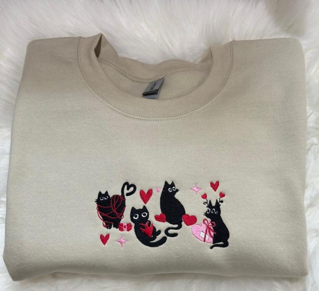 Valentine's Day Black Cats embroidered sweatshirt, Valentine's Day cat sweatshirt