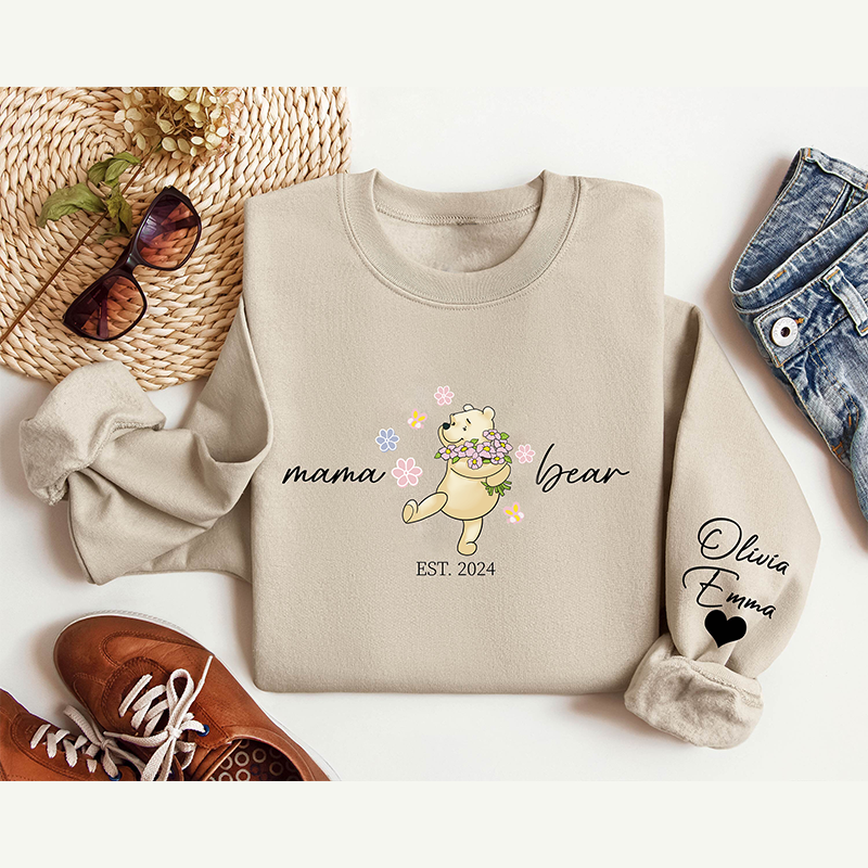 Custom Lovely Mama| Papa Bear Shirt with Kid Name on Sleeve, Mothers Day Gift