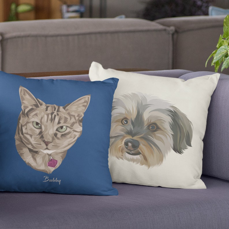 Custom Pet Portrait From Photo Throw Pillow Hand Drawn Dog Or Cat Portrait Pillow