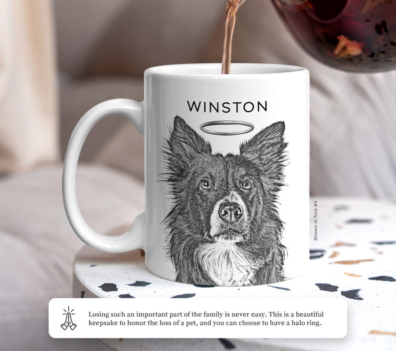 Pet Portrait Custom Sketch Mug from Photo, Personalized Birthday Gift for Cat Dog Mom Dad Owner, In Memory of Dog Loss, Pet illustration Mug