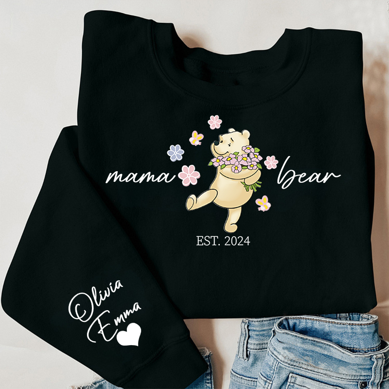 Custom Lovely Mama| Papa Bear Shirt with Kid Name on Sleeve, Mothers Day Gift