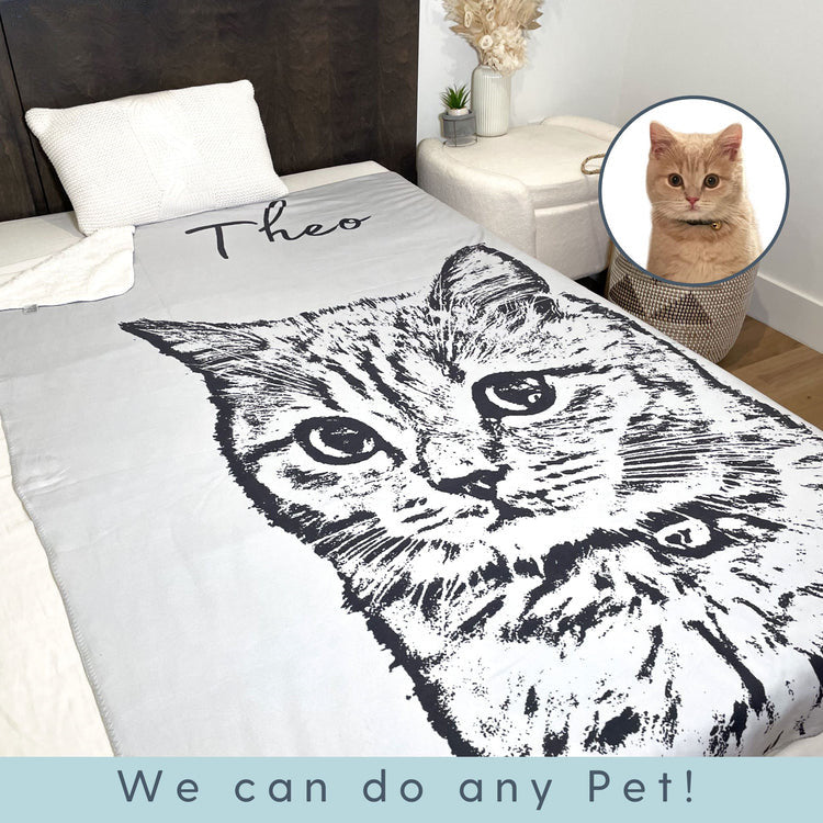 Custom Pet Pen Art Portrait Blanket, Personalized Dog Photo Throw Blanket