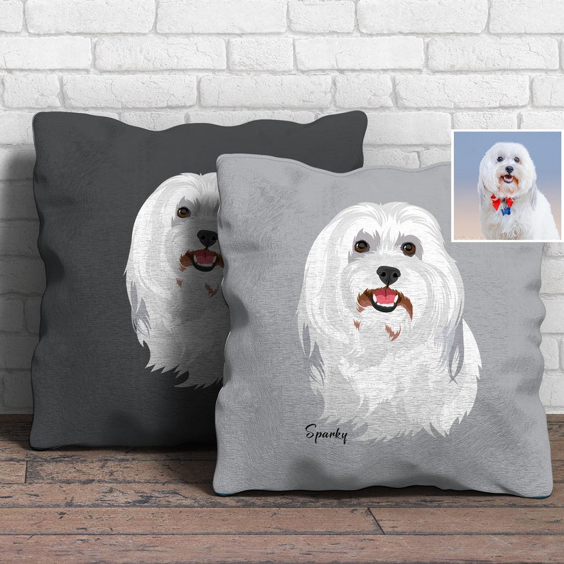 Custom Pet Portrait From Photo Throw Pillow Hand Drawn Dog Or Cat Portrait Pillow