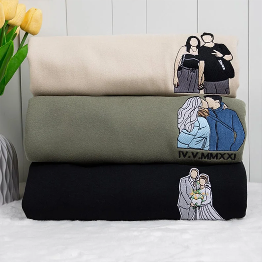 Custom Embroidered Portrait from Photo Couple Sweatshirt/T-shirt