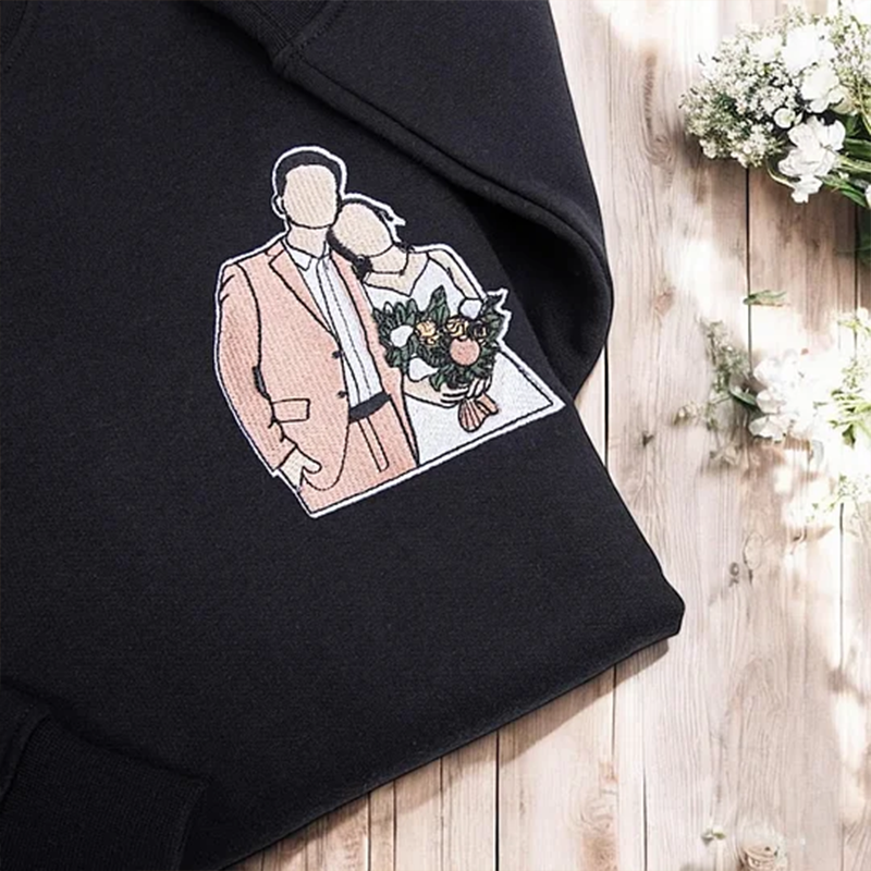 Custom Embroidered Portrait from Photo Couple Sweatshirt/T-shirt