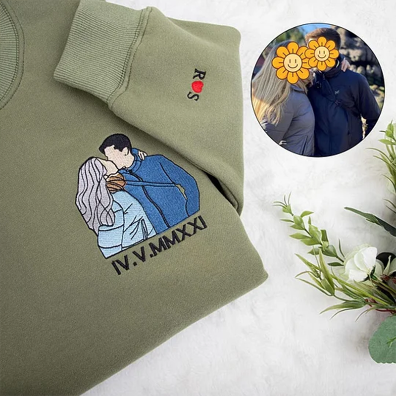 Custom Embroidered Portrait from Photo Couple Sweatshirt/T-shirt