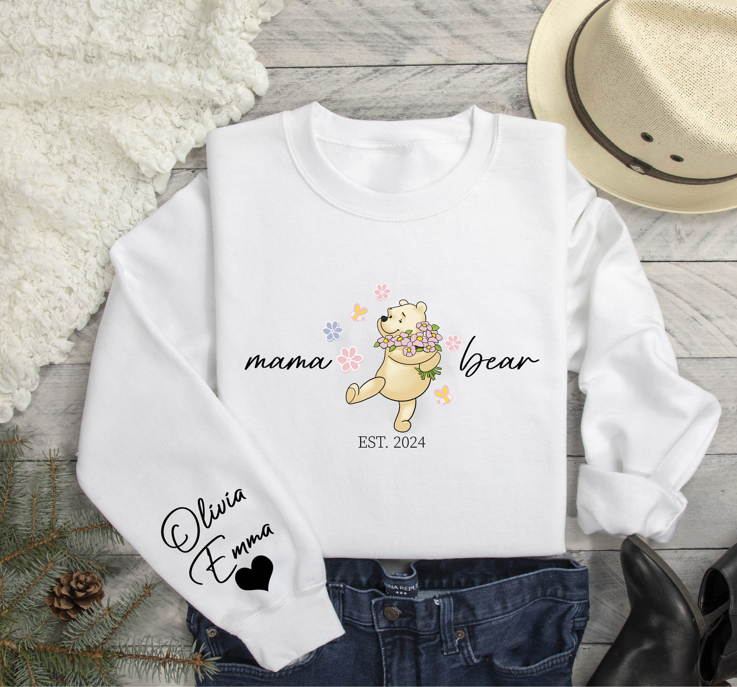 Custom Lovely Mama| Papa Bear Shirt with Kid Name on Sleeve, Mothers Day Gift