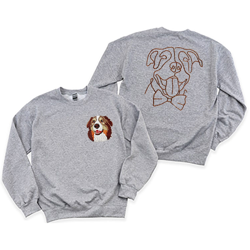 Custom Embroidered Pet Portrait Hoodie, Embroidered Pet Portrait on the Front and Back of Sweatshirt