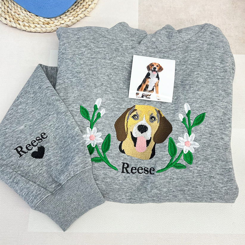 Personalized Pet Portrait Embroidery Sweatshirt Hoodie T-shirt