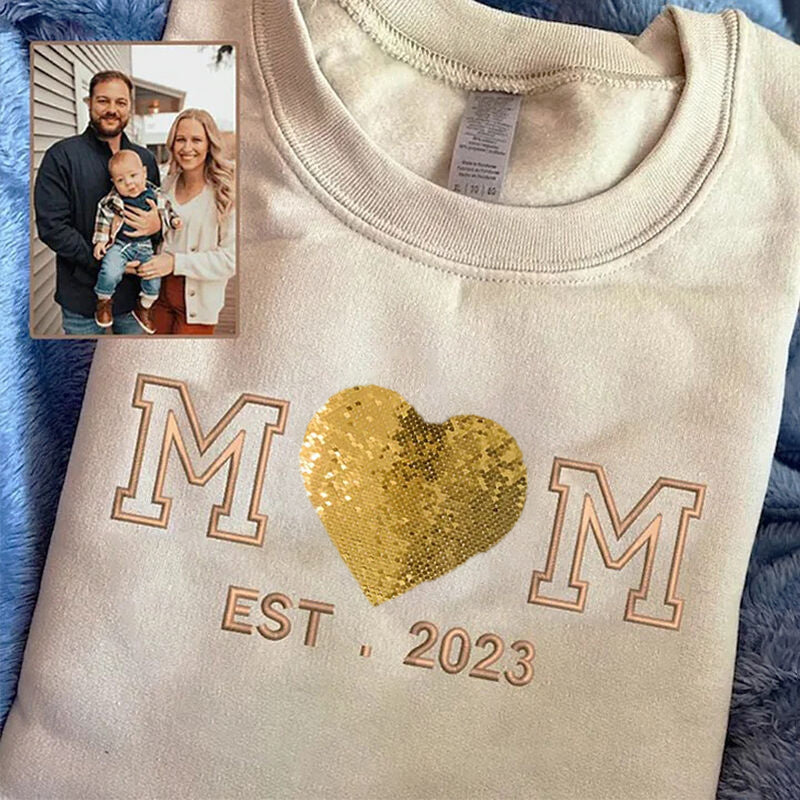 Personalized Sweatshirt Embroidered Custom Flip Sequin Photo With Mom Design Great Mother's Day Gift