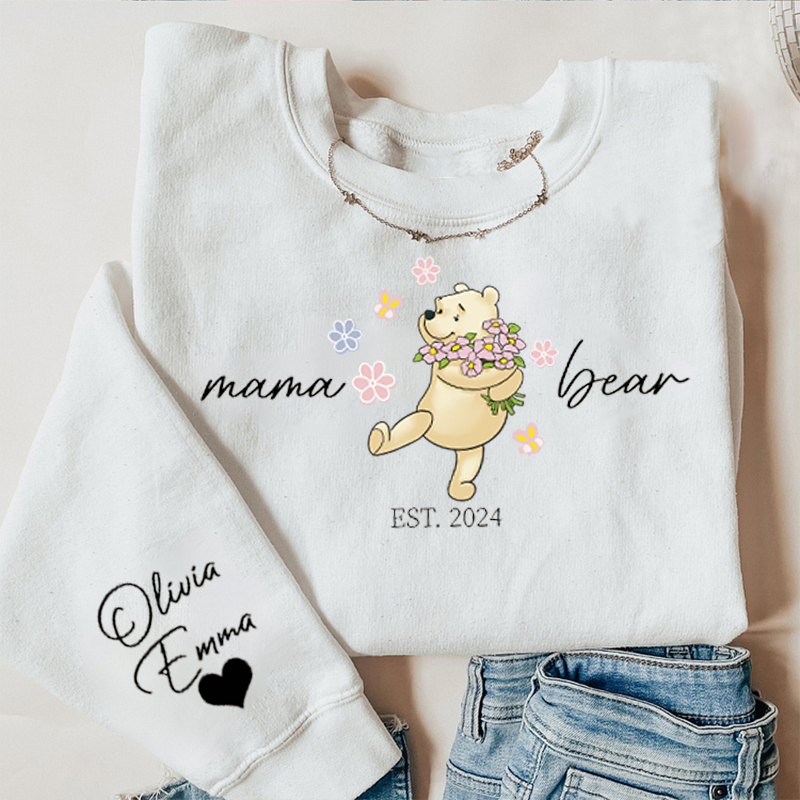 Custom Lovely Mama| Papa Bear Shirt with Kid Name on Sleeve, Mothers Day Gift