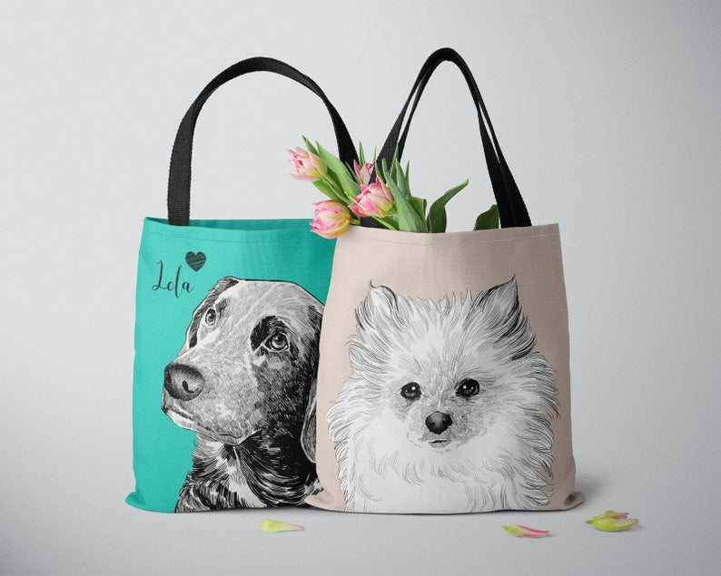 Custom pet portrait tote bag, custom dog tote bag, pet tote bag, custom shopping bag, personalized tote bag, custom dog portrait tote bag