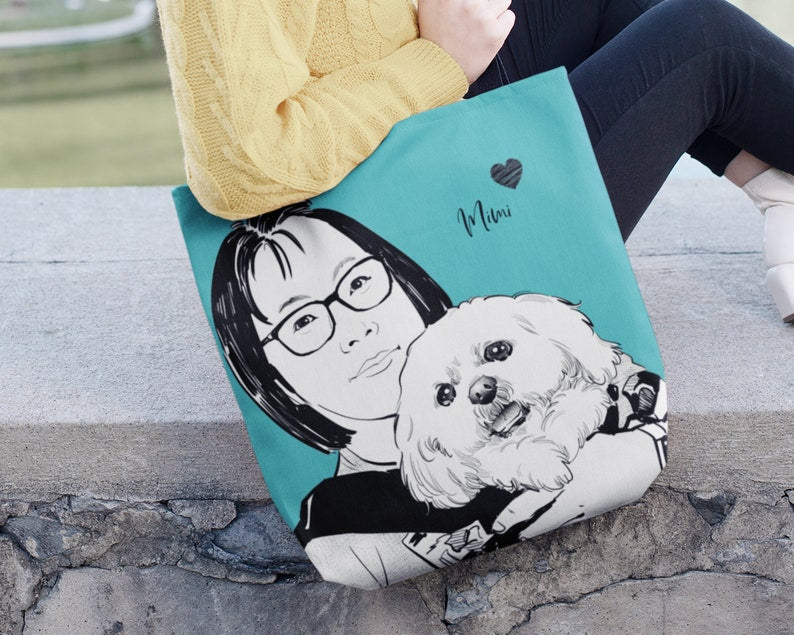 Custom pet portrait tote bag, custom dog tote bag, pet tote bag, custom shopping bag, personalized tote bag, custom dog portrait tote bag