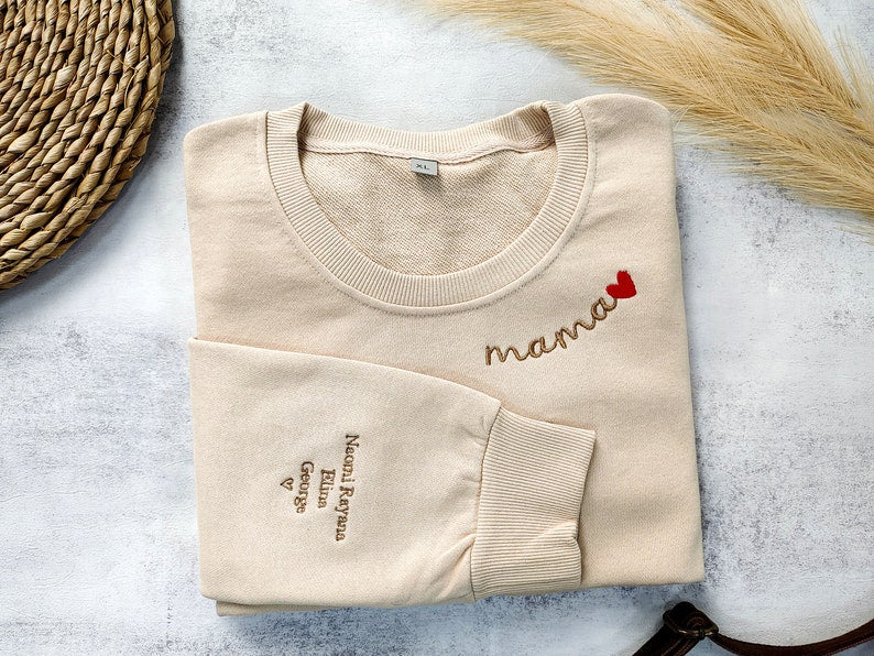 Custom Mama Embroidered Sweatshirt, Custom Mama Crewneck With Kids Names, Personalized  Mom Sweatshirt, Gift For Mom, Mother's Day Gift