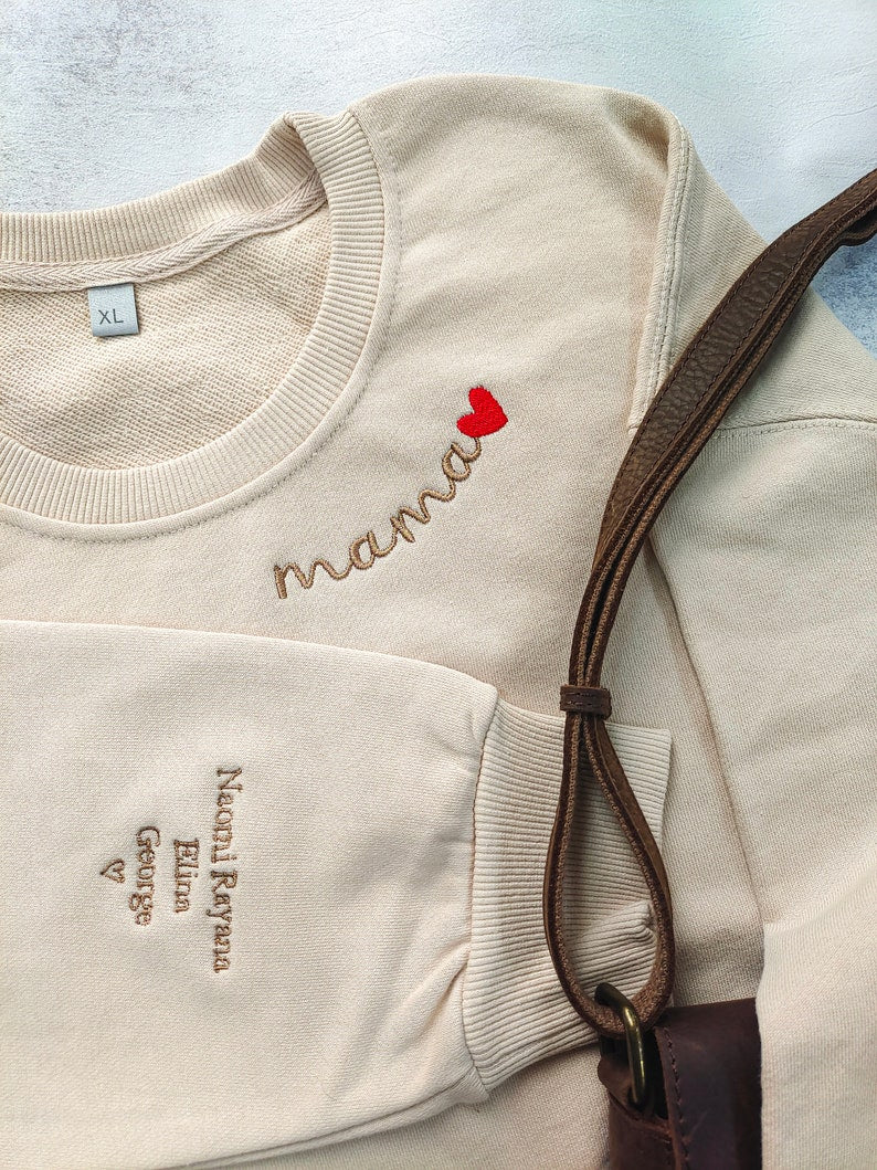 Custom Mama Embroidered Sweatshirt, Custom Mama Crewneck With Kids Names, Personalized  Mom Sweatshirt, Gift For Mom, Mother's Day Gift