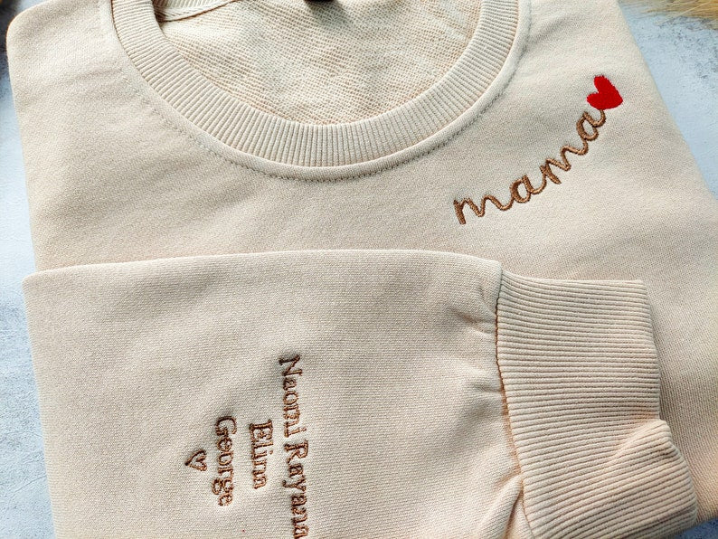 Custom Mama Embroidered Sweatshirt, Custom Mama Crewneck With Kids Names, Personalized  Mom Sweatshirt, Gift For Mom, Mother's Day Gift