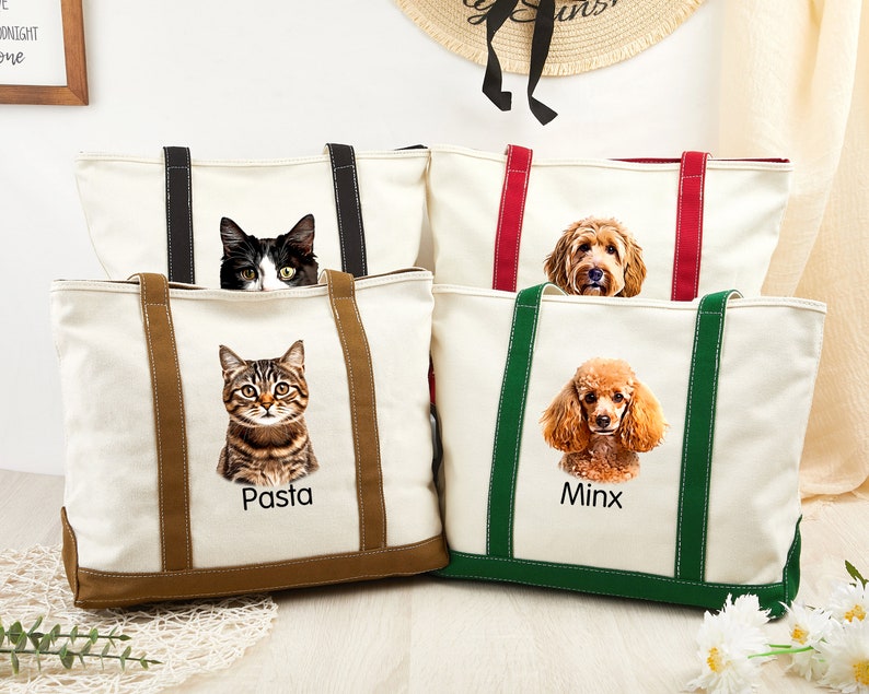 Personalized Dog Tote Bag, Customized Dog Travel Bag, Canvas Tote Bag for Cat, Pet Portrait Bag, Custom Logo Tote Bag, Photo Tote Bag