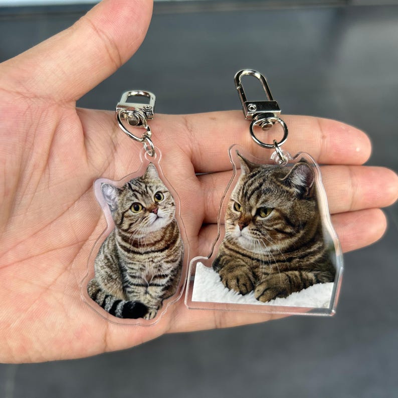 Custom Cat Keychain, Pet Portrait Keychain, Personalized Pet Photo Keychain, Cat Memorial Gift, Holiday Gift for Pet Lovers, Dog Keychain