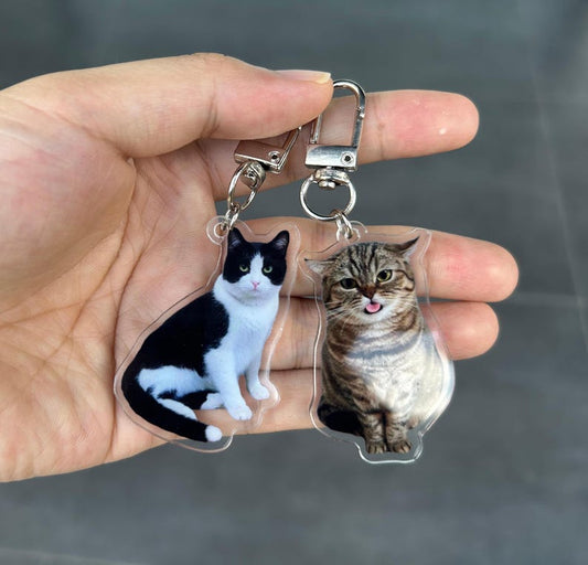 Custom Cat Keychain, Pet Portrait Keychain, Personalized Pet Photo Keychain, Cat Memorial Gift, Holiday Gift for Pet Lovers, Dog Keychain