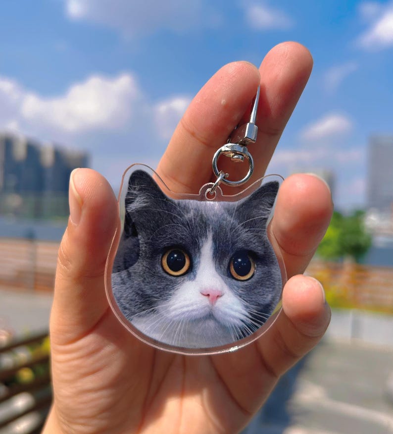 Custom Cat Keychain, Pet Portrait Keychain, Personalized Pet Photo Keychain, Cat Memorial Gift, Holiday Gift for Pet Lovers, Dog Keychain